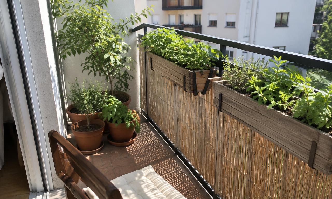 Notre balcon un matin de juin : le côté ensoleillé accueille les pots les plus gourmands.